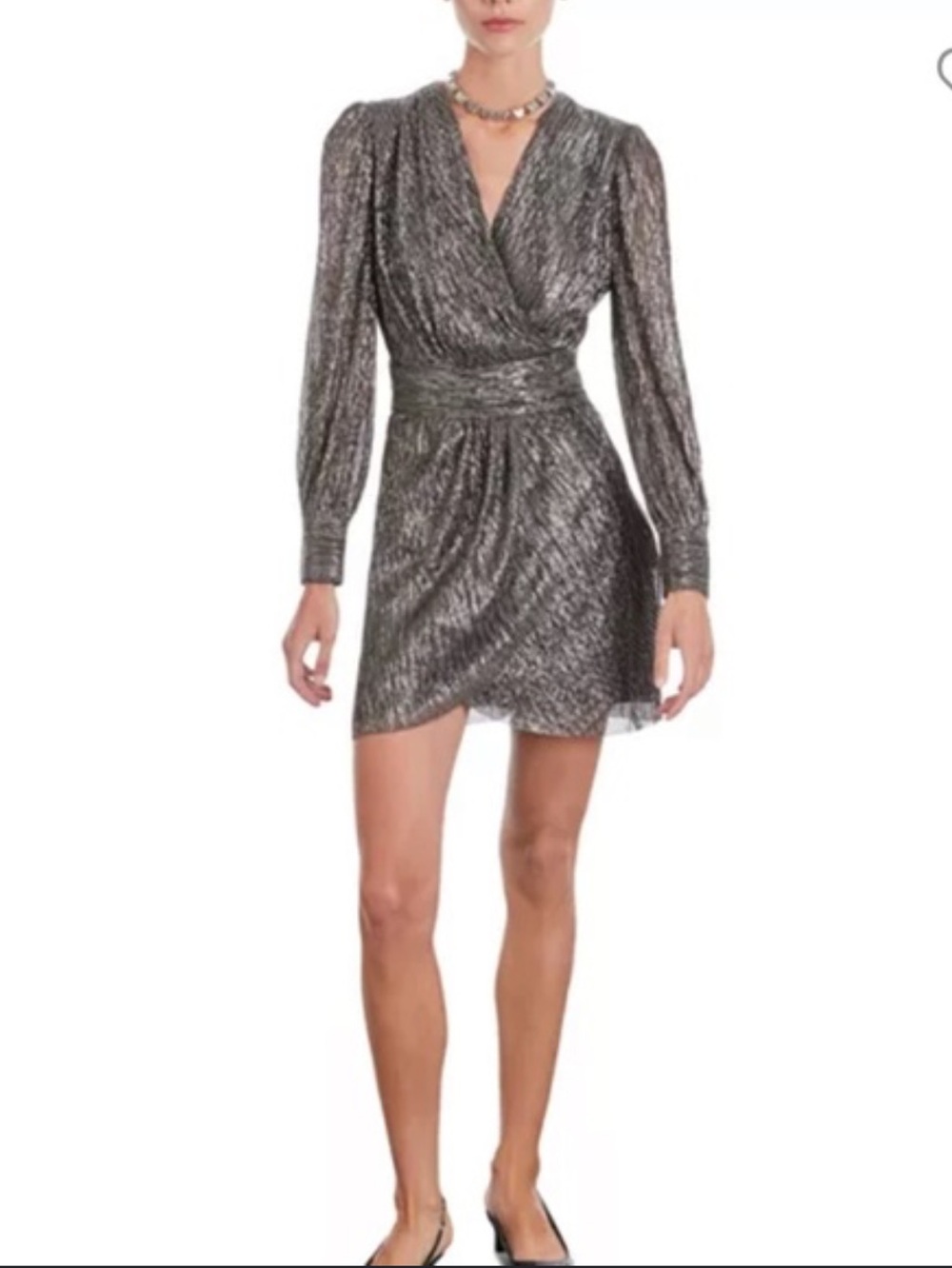 Kooples metallic mini dress with low v neck